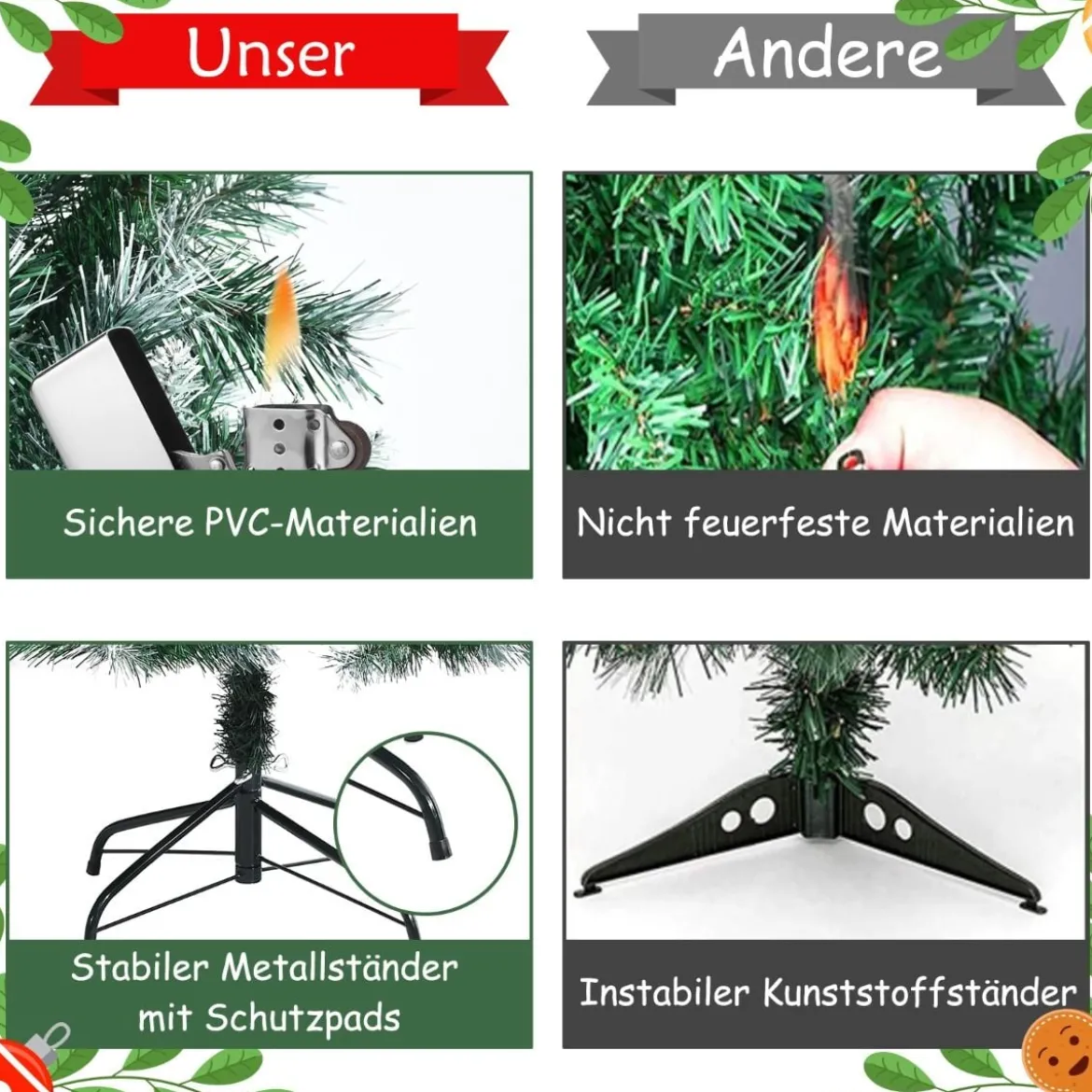Künstlicher Verschneiter Weihnachtsbaum mit Tannenzapfen für Indoor & Outdoor 180 cm