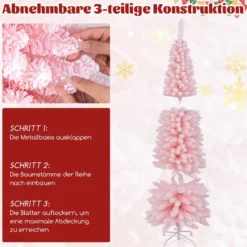 Künstlicher Weihnachtsbaum Bleistift 180 cm Tannenbaum mit Schnee Christbaum mit 460 Zweigspitzen Rosa