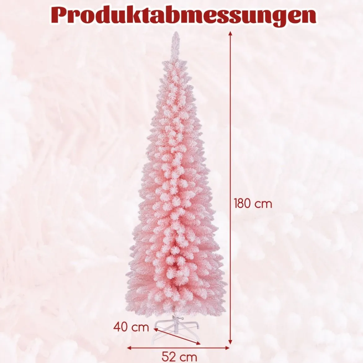 Künstlicher Weihnachtsbaum Bleistift 180 cm Tannenbaum mit Schnee Christbaum mit 460 Zweigspitzen Rosa