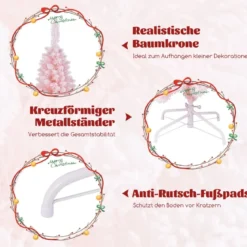 Künstlicher Weihnachtsbaum Bleistift 180 cm Tannenbaum mit Schnee Christbaum mit 460 Zweigspitzen Rosa