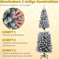 Künstlicher Weihnachtsbaum Bleistift 150 cm Tannenbaum mit Schnee Grün