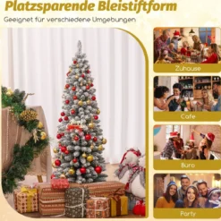 Künstlicher Weihnachtsbaum Bleistift 150 cm Tannenbaum mit Schnee Grün