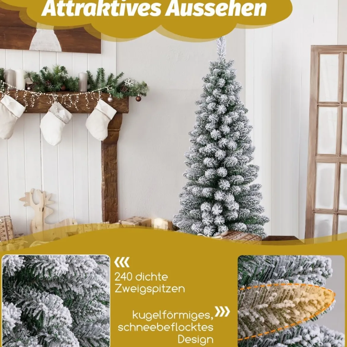 Künstlicher Weihnachtsbaum Bleistift 120 cm Tannenbaum mit Schnee Grün