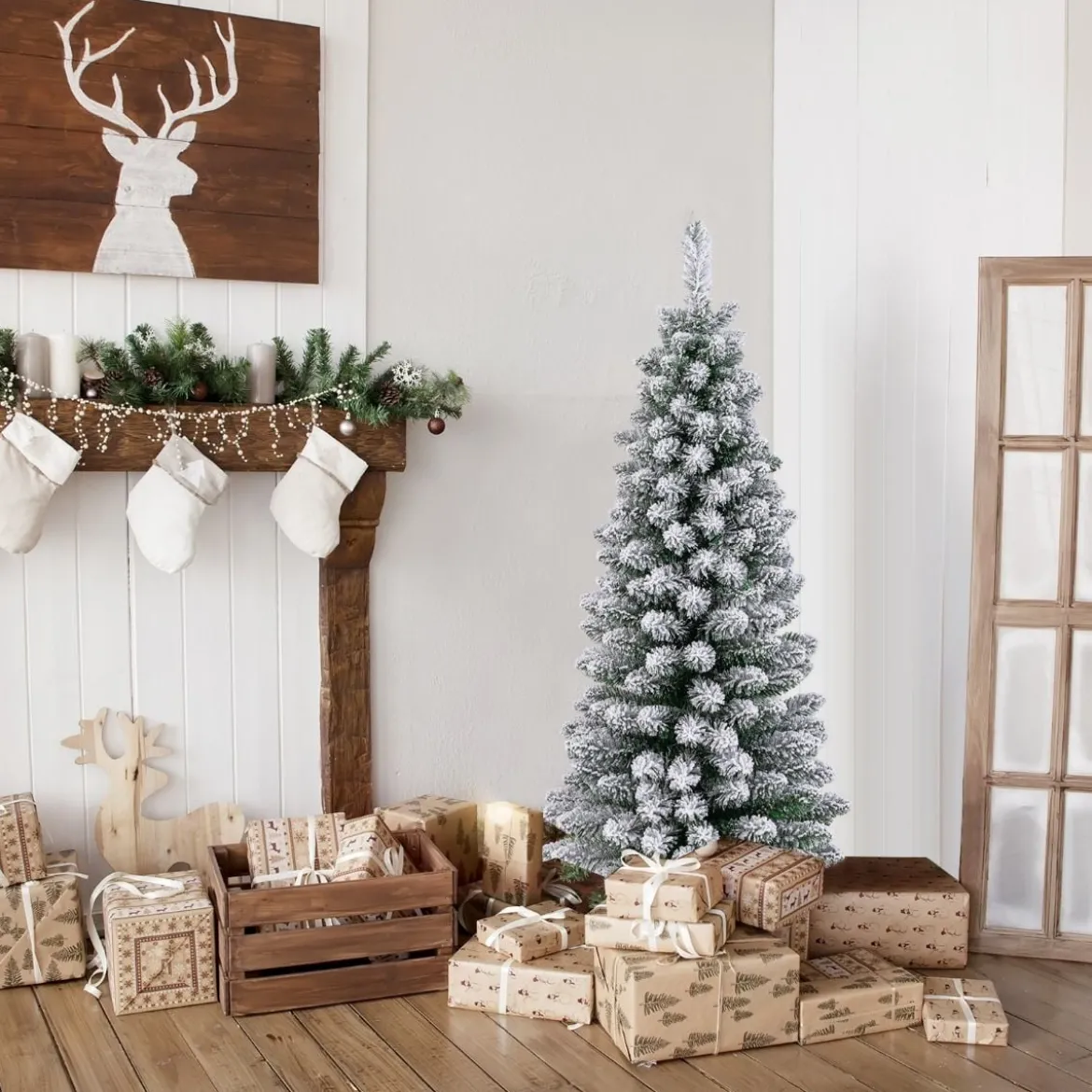 Künstlicher Weihnachtsbaum Bleistift 120 cm Tannenbaum mit Schnee Grün
