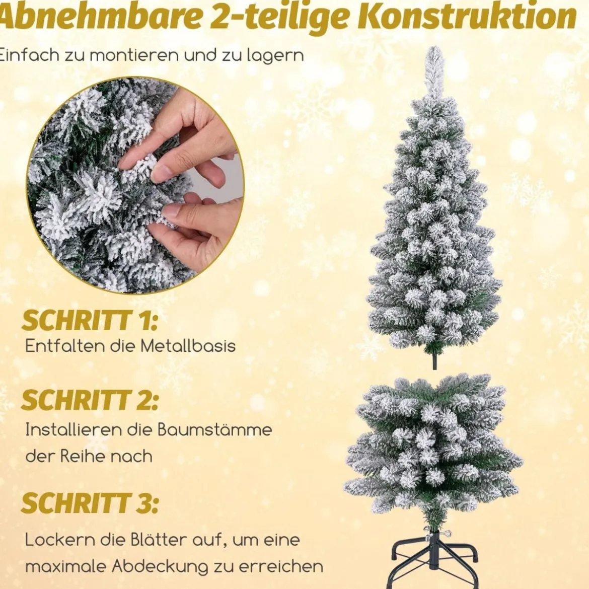 Künstlicher Weihnachtsbaum Bleistift 120 cm Tannenbaum mit Schnee Grün