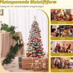 Künstlicher Weihnachtsbaum Bleistift 120 cm Tannenbaum mit Schnee Grün