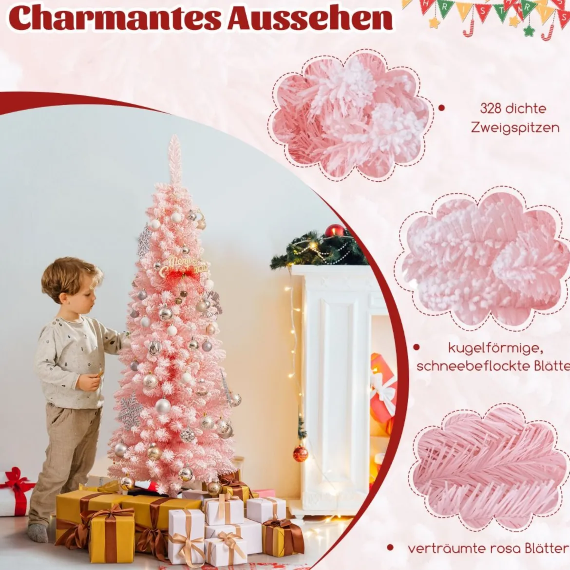 Künstlicher Weihnachtsbaum Bleistift 150 cm Tannenbaum mit Schnee Rosa