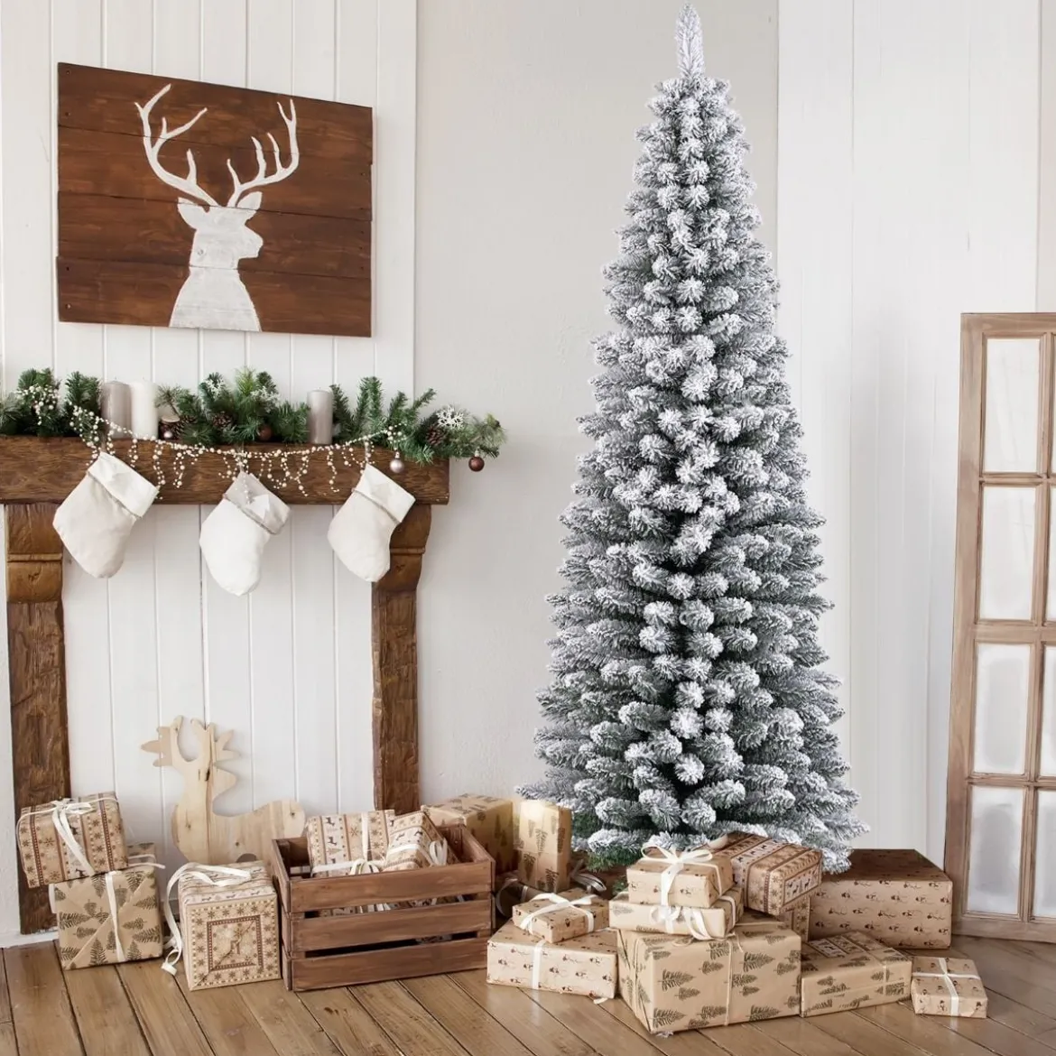 Künstlicher Weihnachtsbaum Bleistift 180 cm Tannenbaum mit Schnee Grün