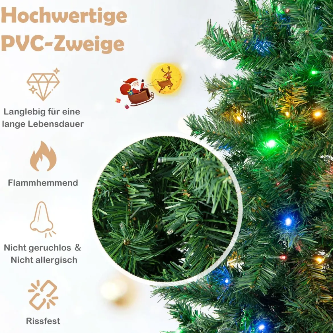 Künstlicher Weihnachtsbaum Beleuchteter Tannenbaum mit LEDs und Metallständer Ø 96 x 183 cm Grün