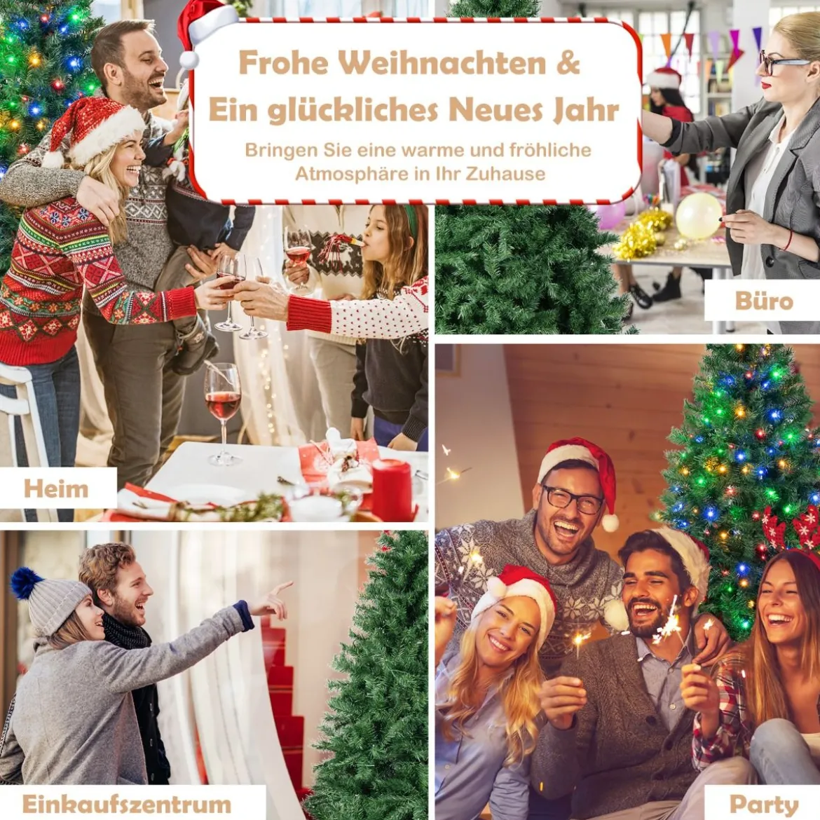 Künstlicher Weihnachtsbaum Beleuchteter Tannenbaum mit LEDs und Metallständer Ø 96 x 183 cm Grün