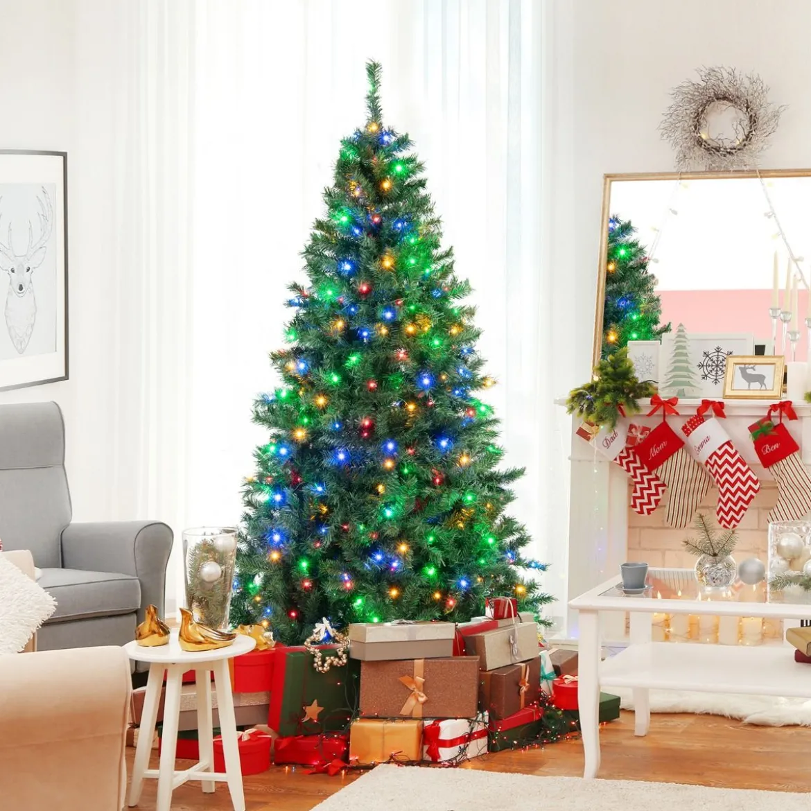 Künstlicher Weihnachtsbaum Beleuchteter Tannenbaum mit LEDs und Metallständer Ø 96 x 183 cm Grün