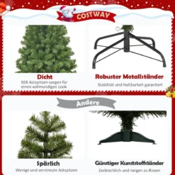 Künstlicher Weihnachtsbaum 180cm Tannenbaum Christbaum mit Metallständer Grün