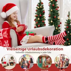 Künstlicher Weihnachtsbaum 3er Set Bleistift Tannenbaum mit Beleuchtung Grün
