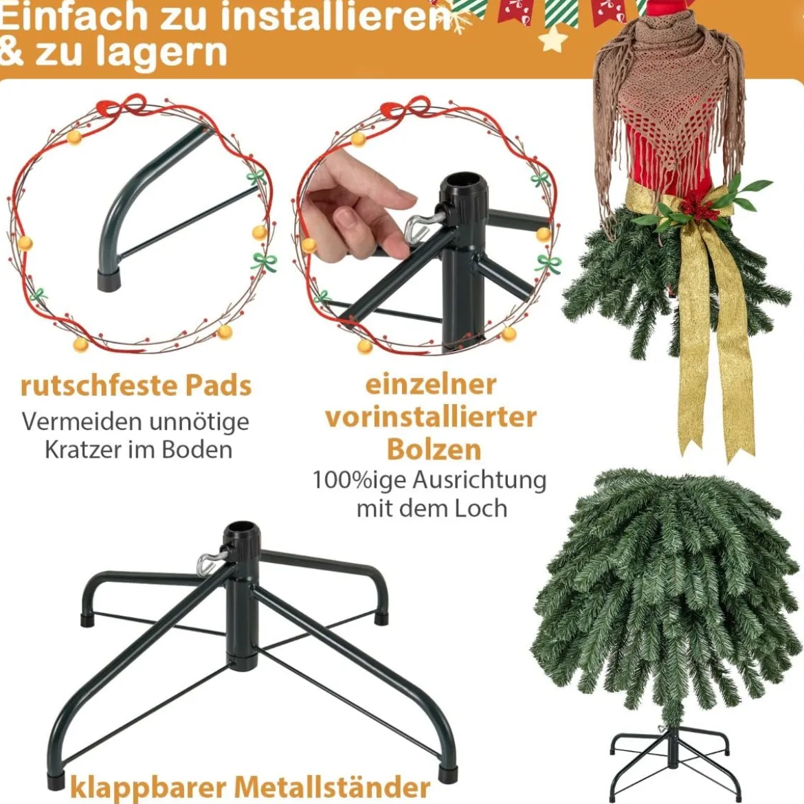 Künstlicher Weihnachtsbaum in Schneiderpuppen Optik mit Abnehmbarem Schal & Roten Beeren