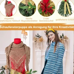 Künstlicher Weihnachtsbaum in Schneiderpuppen Optik mit Abnehmbarem Schal & Roten Beeren