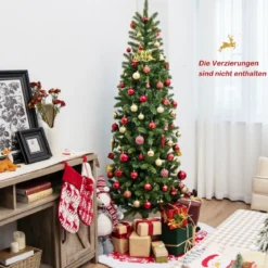 Künstlicher Weihnachtsbaum mit warmweißen & mehrfarbigen LED-Lichtern und 648 dichte Zweigspitzen 180 cm