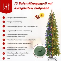 Künstlicher Weihnachtsbaum mit warmweißen & mehrfarbigen LED-Lichtern und 648 dichte Zweigspitzen 180 cm