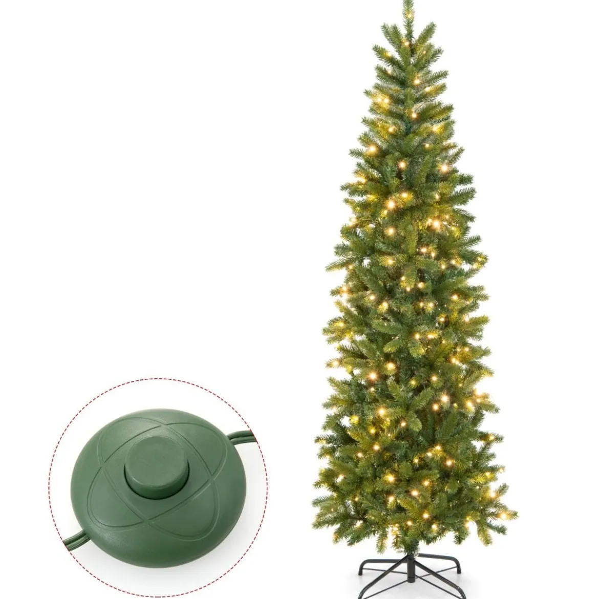 Künstlicher Weihnachtsbaum mit warmweißen & mehrfarbigen LED-Lichtern und 648 dichte Zweigspitzen 180 cm