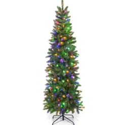 Künstlicher Weihnachtsbaum mit warmweißen & mehrfarbigen LED-Lichtern und 648 dichte Zweigspitzen 180 cm
