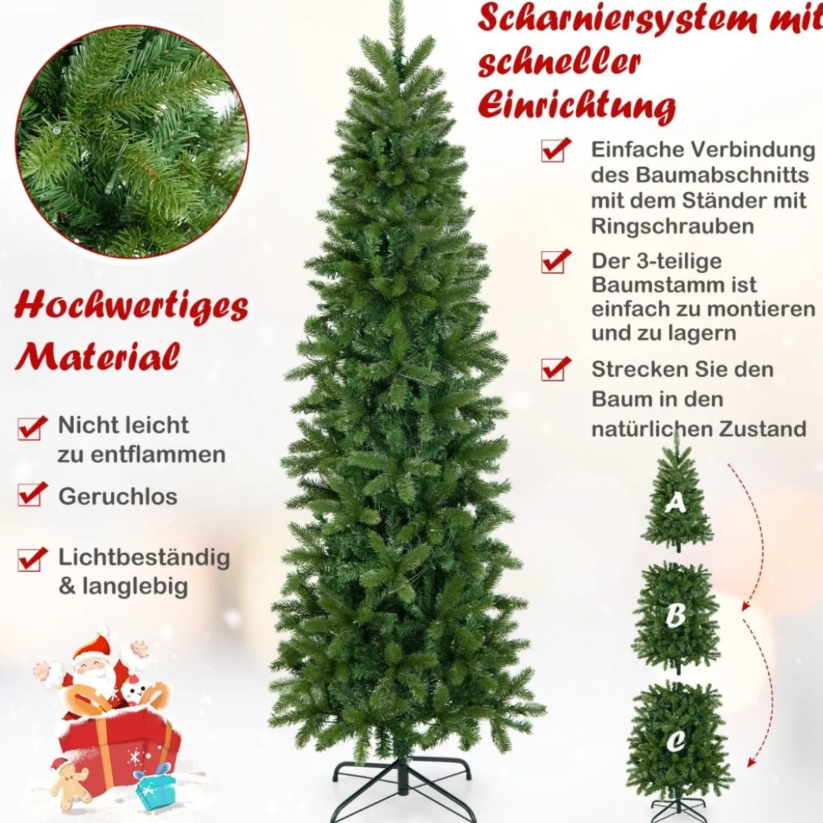Künstlicher Weihnachtsbaum mit warmweißen & mehrfarbigen LED-Lichtern und 648 dichte Zweigspitzen 180 cm