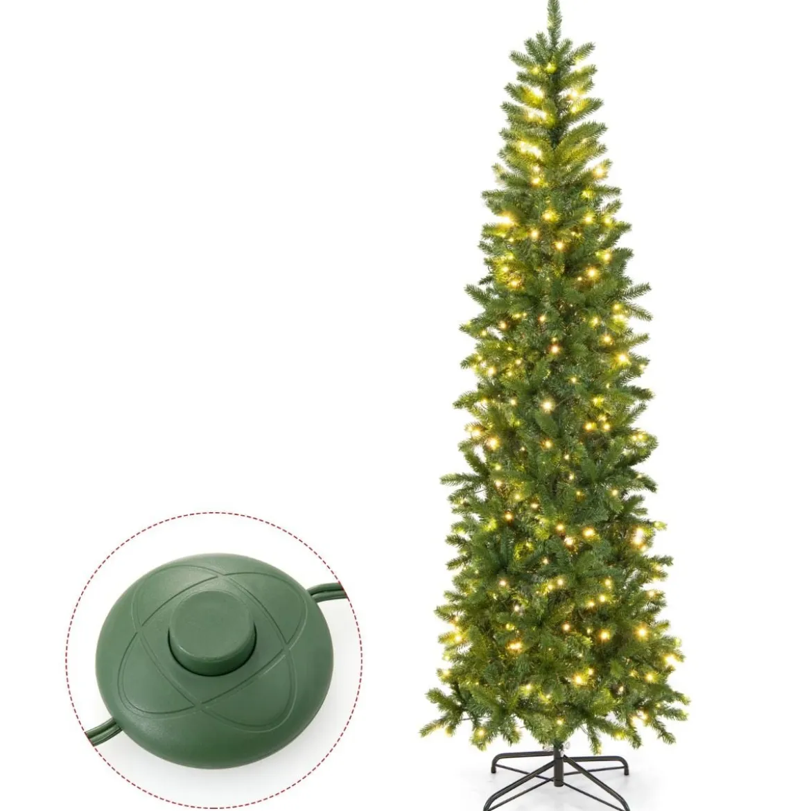 Künstlicher Weihnachtsbaum mit Warmweißen & Mehrfarbigen LED-Lichtern und 796 Dichte Zweigspitzen 225 cm