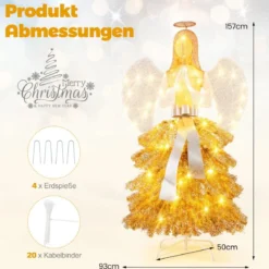 Künstlicher Weihnachtsbaum mit Engelsfigur Weihnachtsdeko mit warmweißen LED-Lichtern