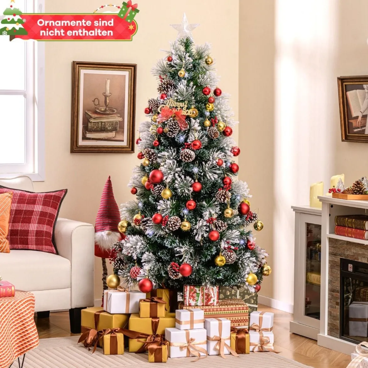 Künstlicher Weihnachtsbaum mit Beleuchtung & Schnee & Sternspitze Tannenbaum Christbaum