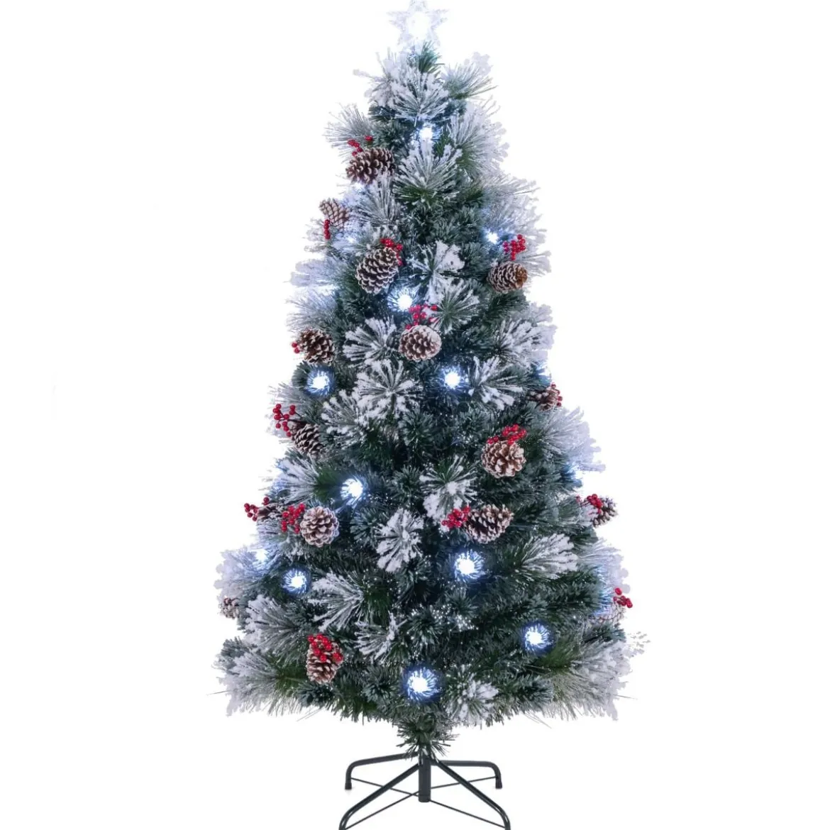 Künstlicher Weihnachtsbaum mit Beleuchtung & Schnee & Sternspitze Tannenbaum Christbaum