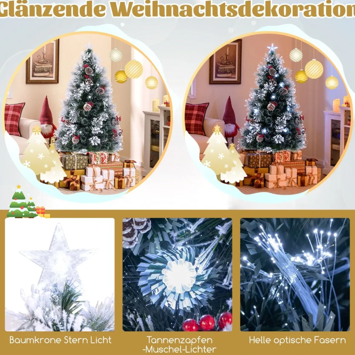 Künstlicher Weihnachtsbaum mit Beleuchtung & Schnee & Sternspitze Tannenbaum Christbaum