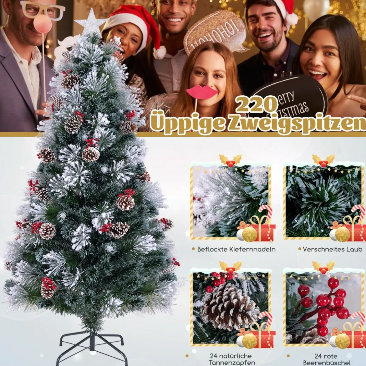 Künstlicher Weihnachtsbaum mit Beleuchtung & Schnee & Sternspitze Tannenbaum Christbaum