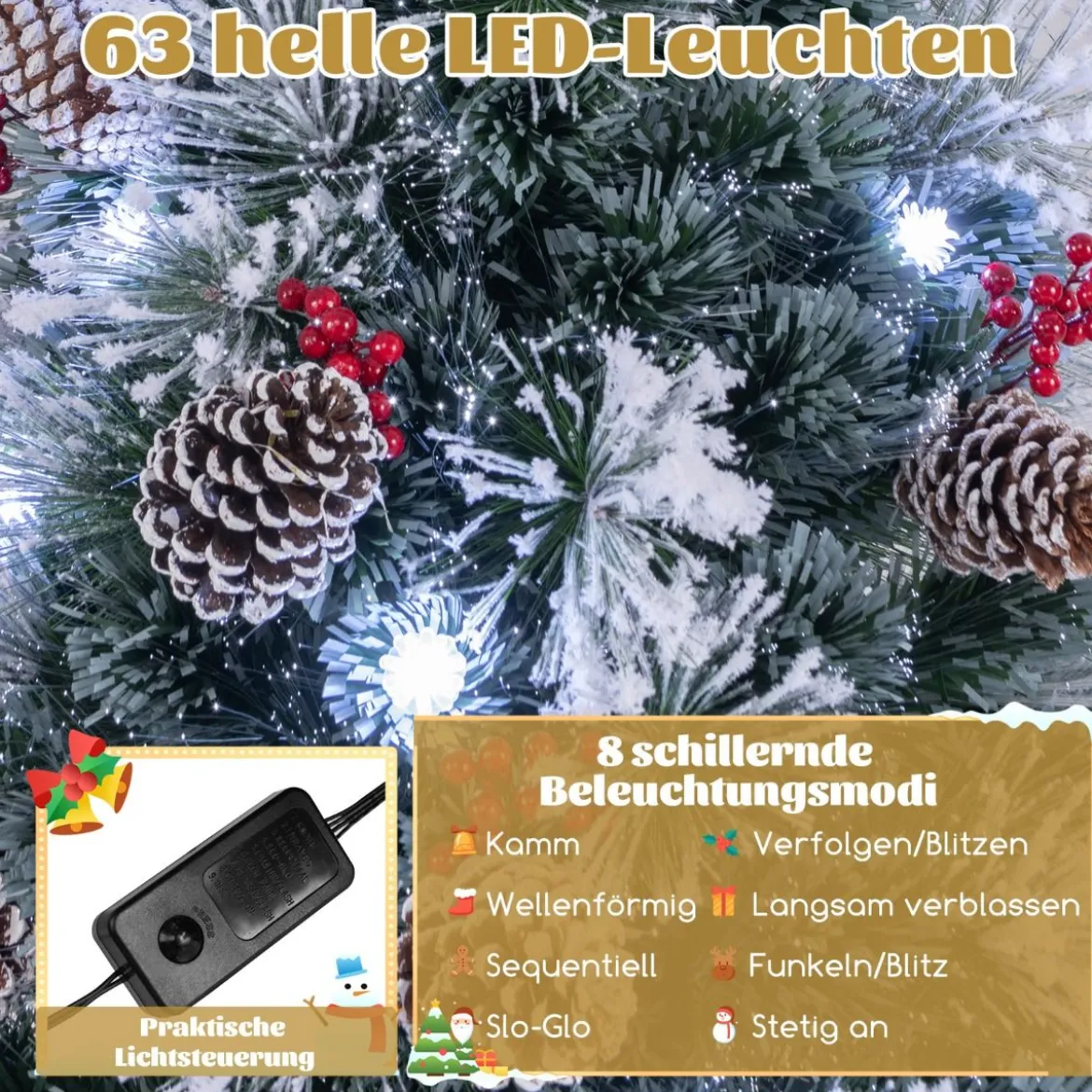 Künstlicher Weihnachtsbaum mit Beleuchtung & Schnee & Sternspitze Tannenbaum Christbaum