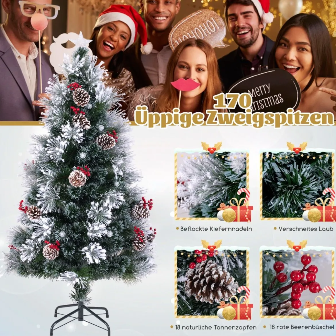 Künstlicher Weihnachtsbaum mit Beleuchtung & Schnee & Sternspitze Tannenbaum Christbaum