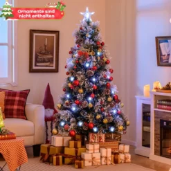 Künstlicher Weihnachtsbaum mit Beleuchtung & Schnee & Sternspitze Tannenbaum Christbaum