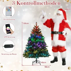 Künstlicher Weihnachtsbaum mit Beleuchtung und Fernbedienung 150 cm Tannenbaum mit 250 APP-gesteuerte mehrfarbige RGB-Lichter