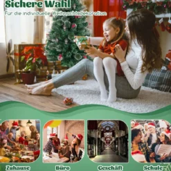 Künstlicher Weihnachtsbaum mit Beleuchtung & Warmweißen LEDs & Roten Beeren & Sternspitze