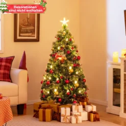 Künstlicher Weihnachtsbaum mit Beleuchtung & Warmweißen LEDs & Roten Beeren & Sternspitze