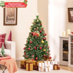 Künstlicher Weihnachtsbaum mit Beleuchtung & Warmweißen LEDs & Roten Beeren & Sternspitze