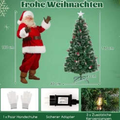 Künstlicher Weihnachtsbaum mit Beleuchtung & Warmweißen LEDs & Roten Beeren & Sternspitze