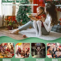 Künstlicher Weihnachtsbaum mit Beleuchtung & Warmweißen LEDs & Roten Beeren & Sternspitze