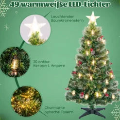 Künstlicher Weihnachtsbaum mit Beleuchtung & Warmweißen LEDs & Roten Beeren & Sternspitze