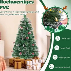 Künstlicher Weihnachtsbaum mit Beleuchtung & Warmweißen LEDs & Roten Beeren & Sternspitze