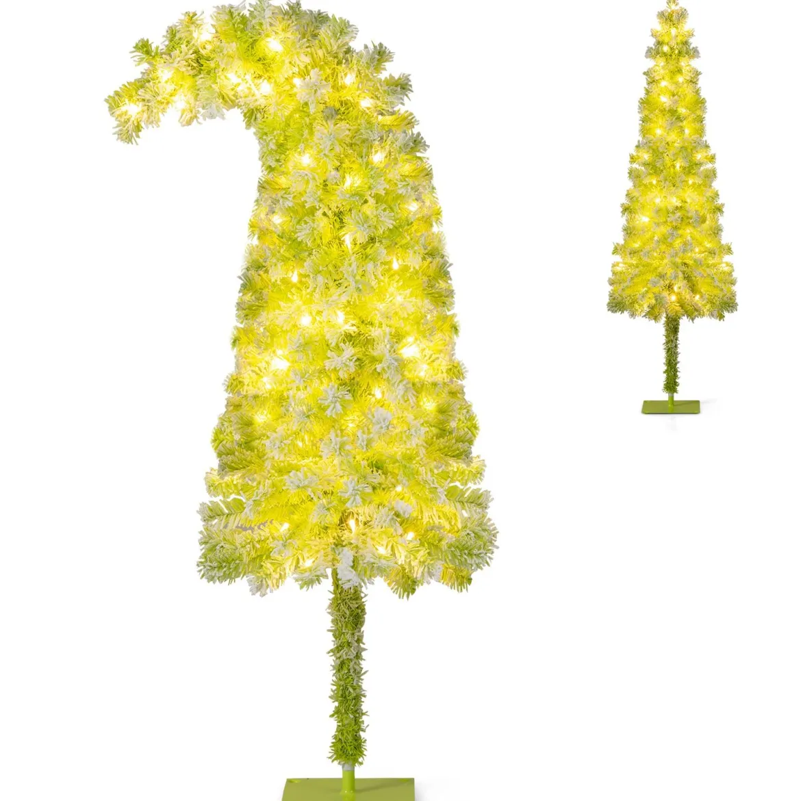 Künstlicher Weihnachtsbaum mit Beleuchtung und Schnee 150 cm Tannenbaum mit biegbarer Spitze