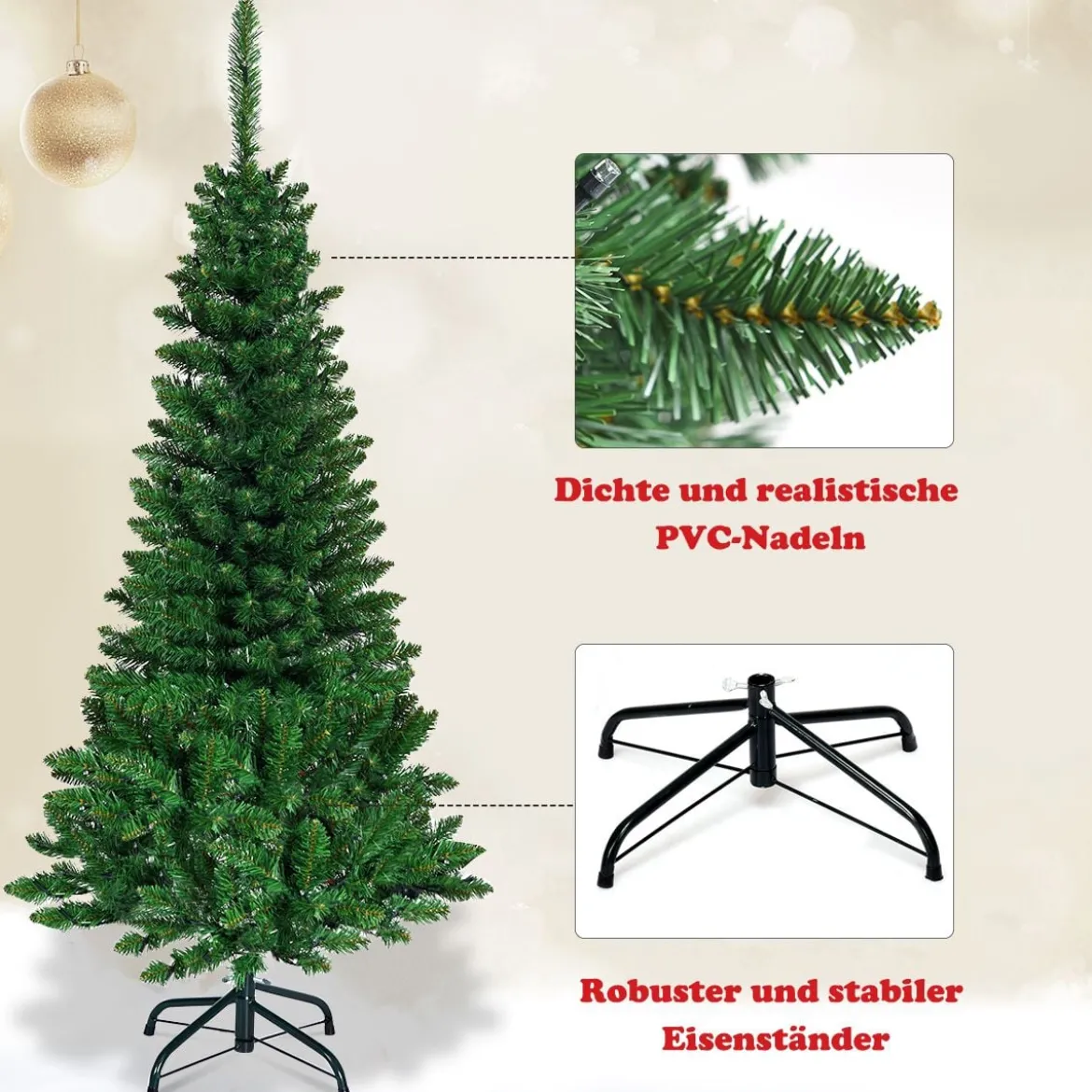 Künstlicher Weihnachtsbaum mit 1085 Zweigen und 350 Bunten LED-Lichtern 225 cm
