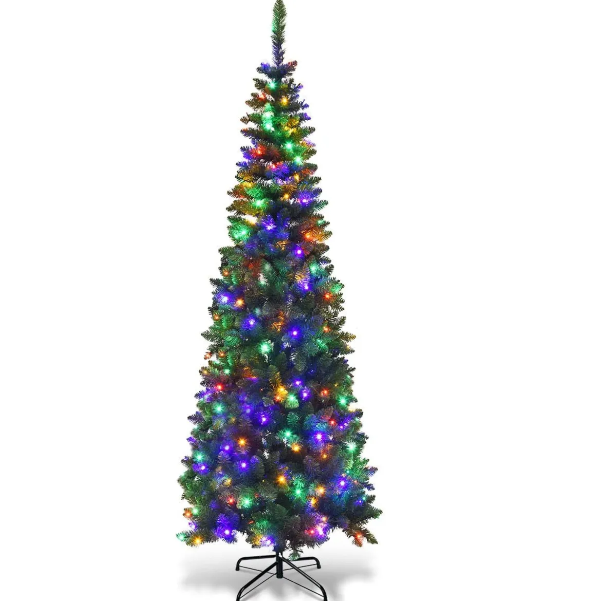 Künstlicher Weihnachtsbaum mit 1085 Zweigen und 350 Bunten LED-Lichtern 225 cm