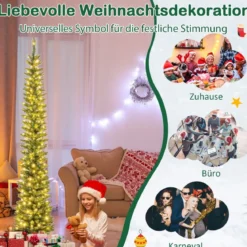 Künstlicher Weihnachtsbaum mit LED-Lichtern Schlanker Christbaum Beleuchteter Festbaum