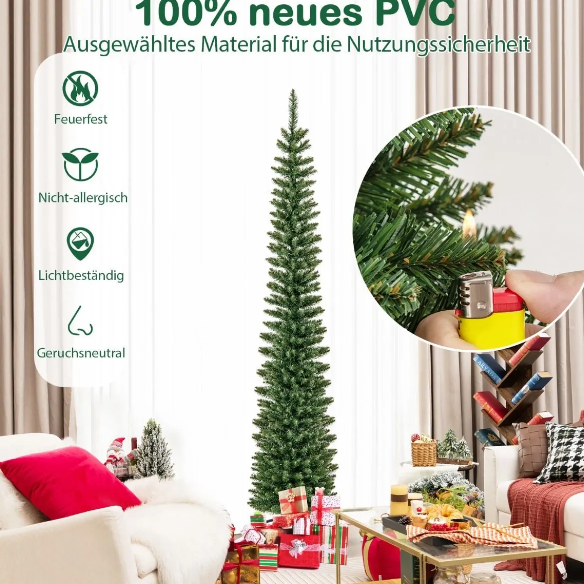Künstlicher Weihnachtsbaum mit LED-Lichtern Schlanker Christbaum Beleuchteter Festbaum