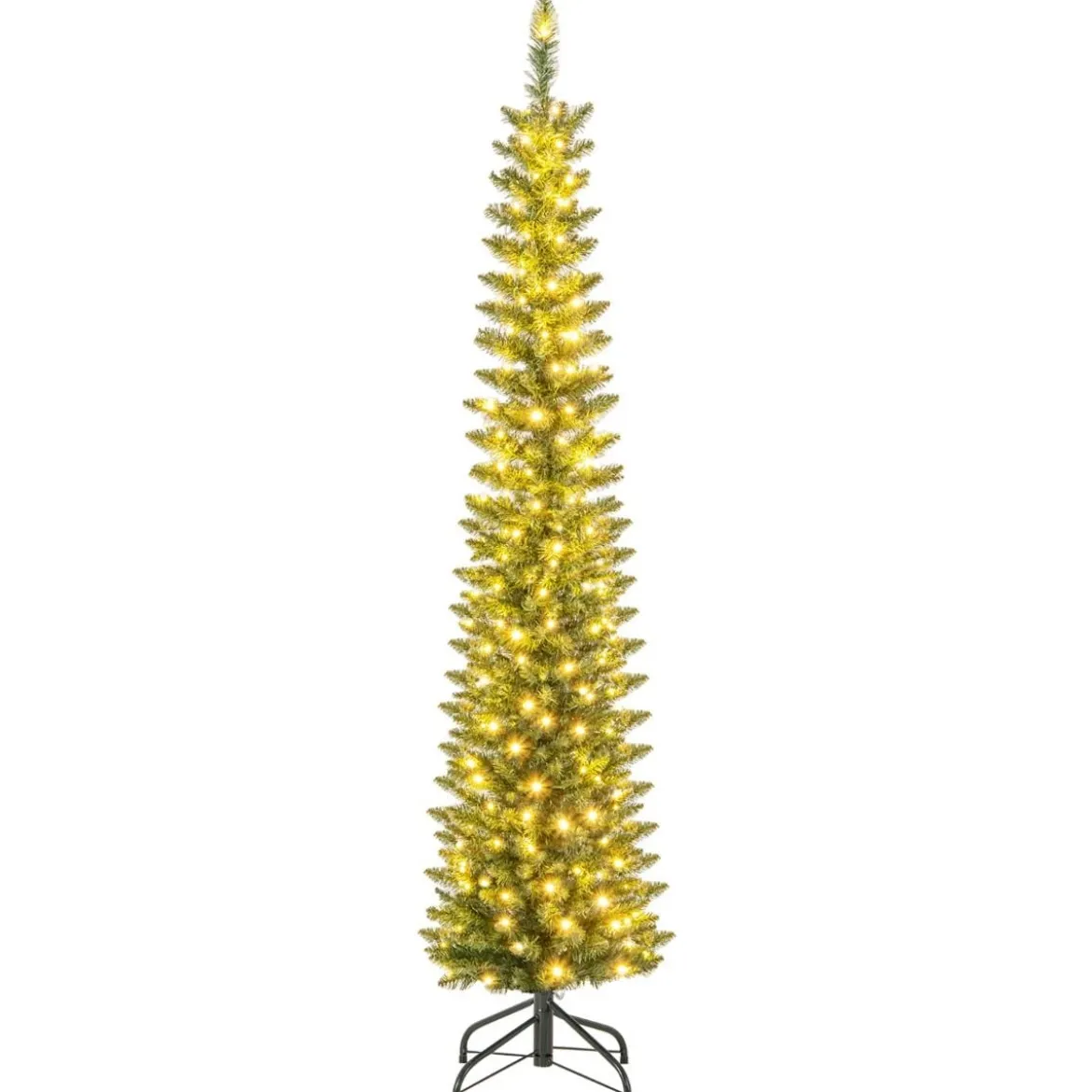Künstlicher Weihnachtsbaum mit LED-Lichtern Schlanker Christbaum Beleuchteter Festbaum