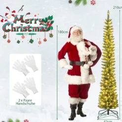 Künstlicher Weihnachtsbaum mit LED-Lichtern Schlanker Christbaum Beleuchteter Festbaum