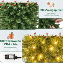 Künstlicher Weihnachtsbaum mit LED-Lichtern Schlanker Christbaum Beleuchteter Festbaum