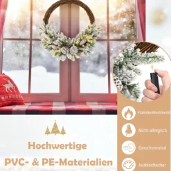 Künstlicher Weihnachtskranz mit Beleuchtung schneebedeckter Weihnachtskranz mit 35 LED-Lichtern